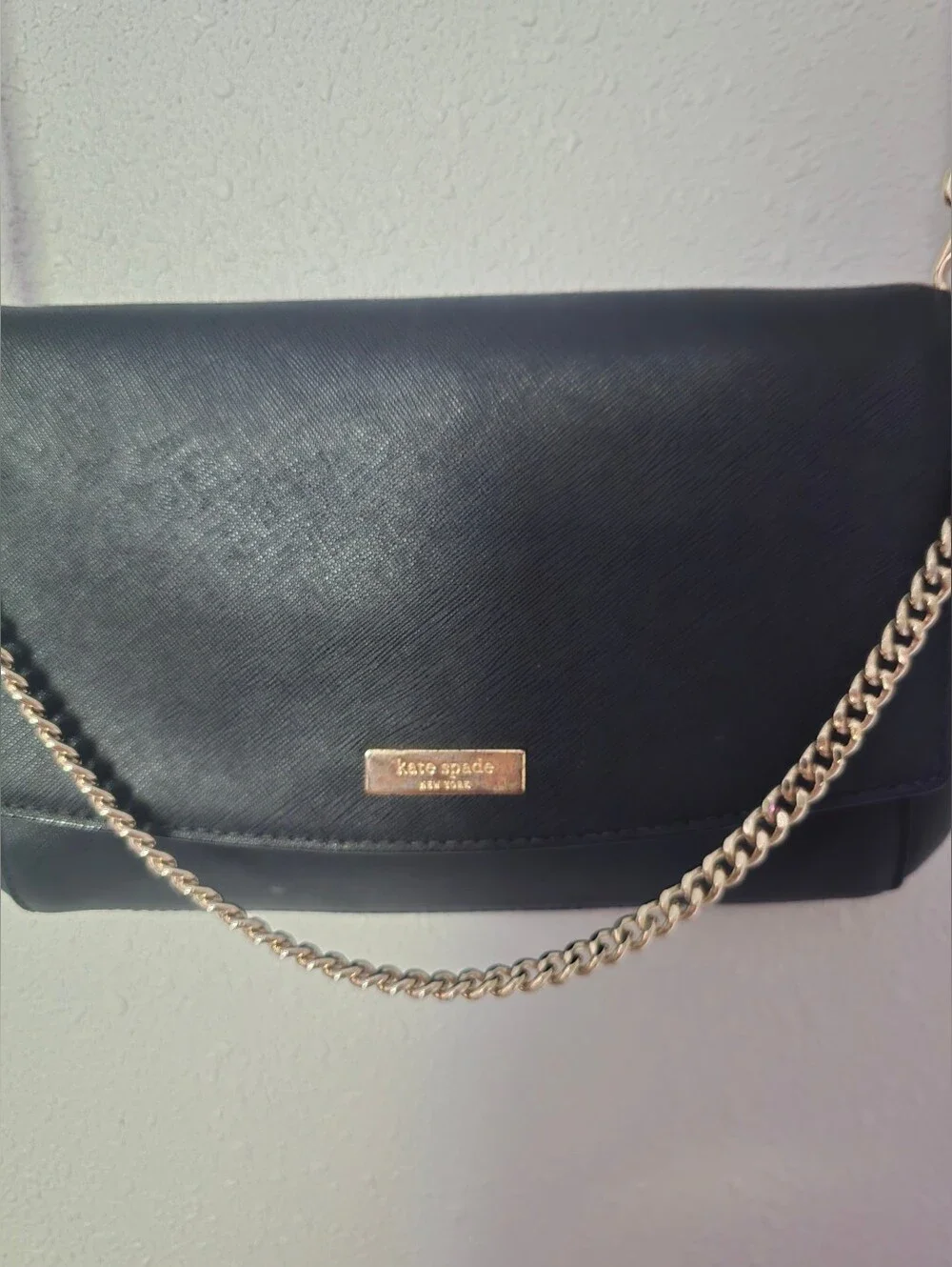kate spade Black Leather Crossbody with Chain Accent